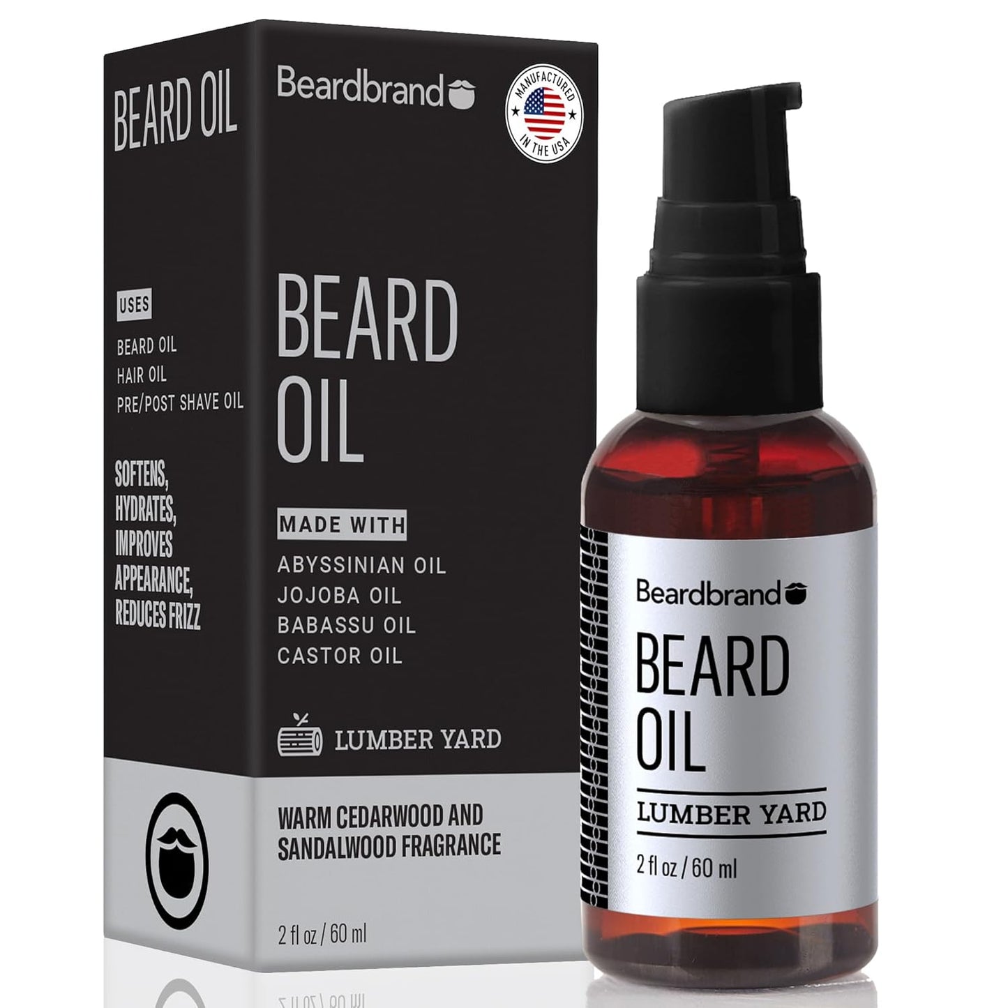 Beardbrand Men's Beard Oil - Jojoba Oil for Softening Stubble & Soothing Skin | Sandalwood & Cedar Scent, 2 fl oz