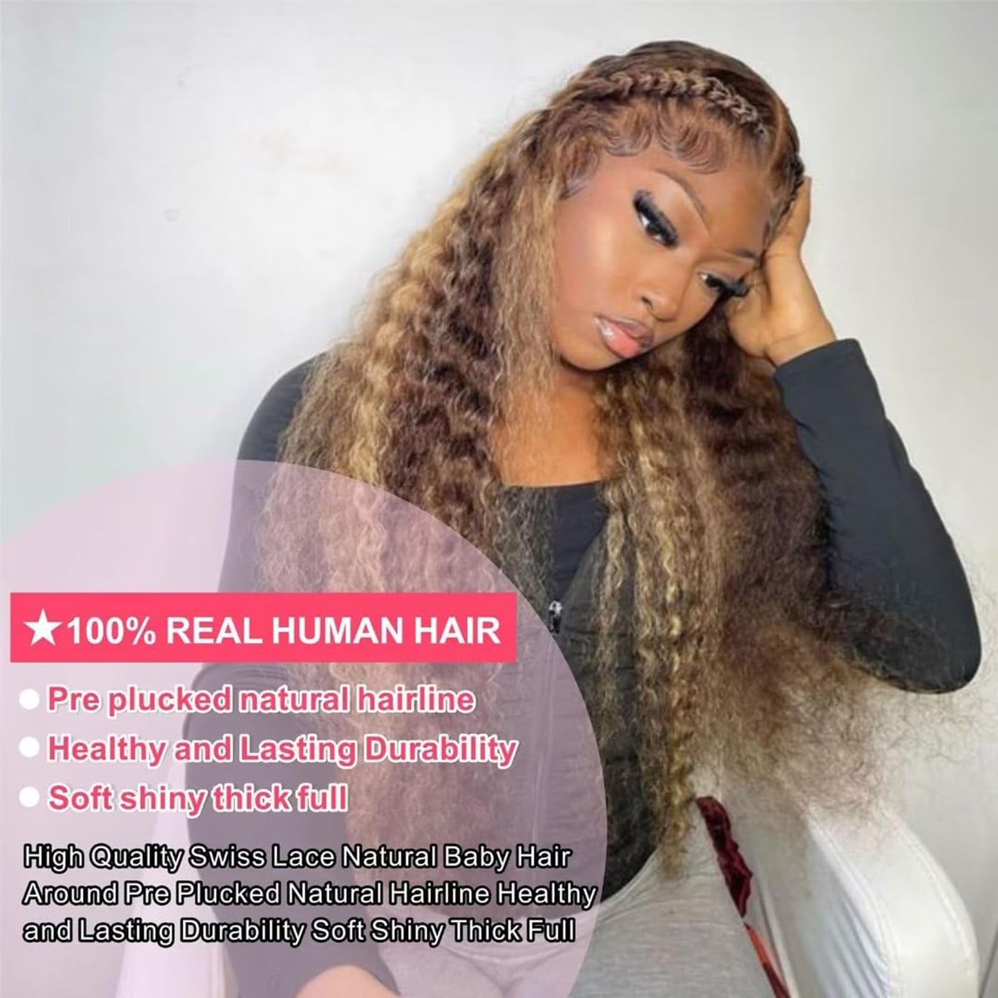 Bafamiya Highlight Brown Human Hair Wig P4/30 Curly Wave Lace Front Wigs Brown 20 Inch 13x6 Wigs Human Hair 200% Density Real Pre Plucked Brazilian Hair For Black Women