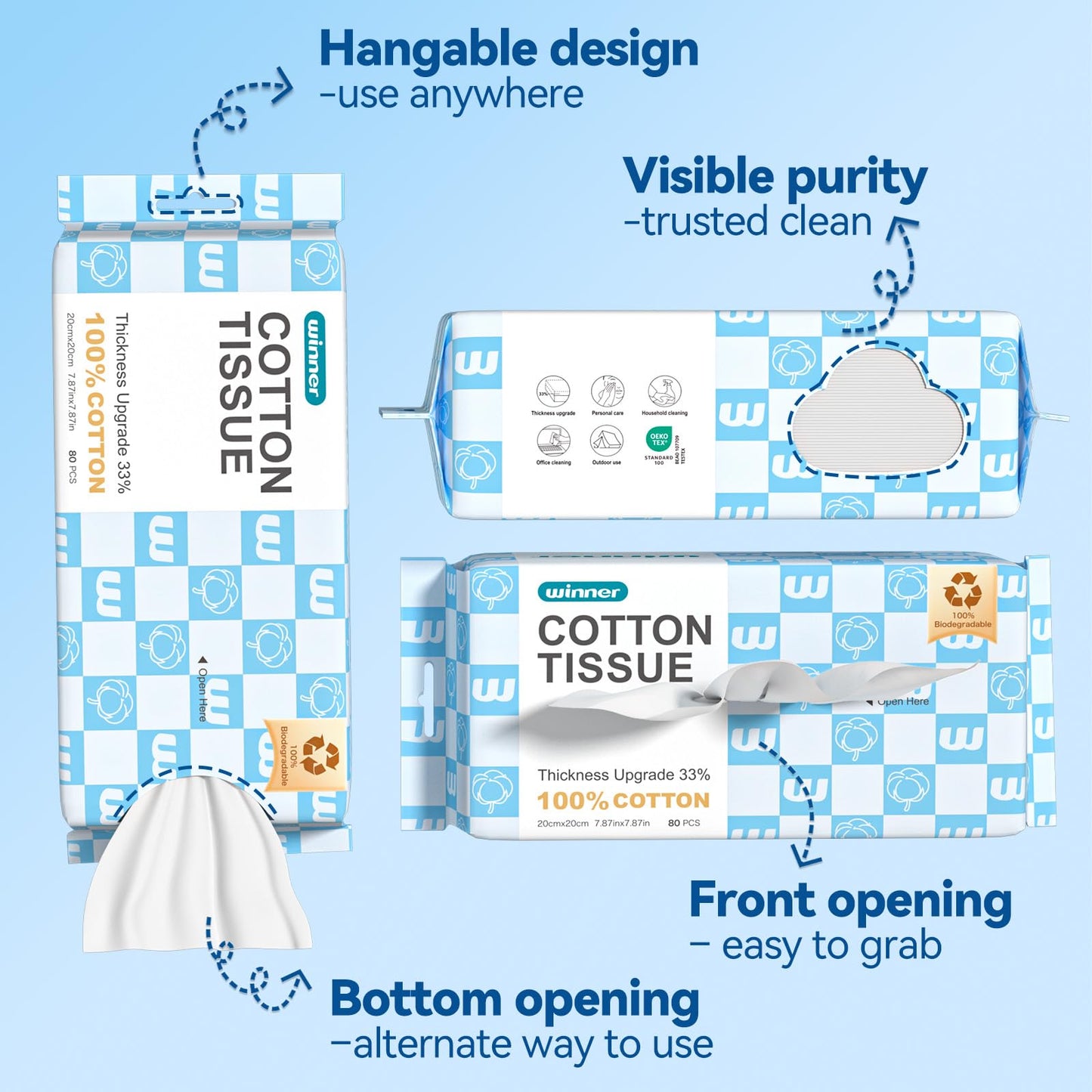 Winner Thicker Hangable Face Towels, 100% Cotton, 480 Count, 6 Pack
