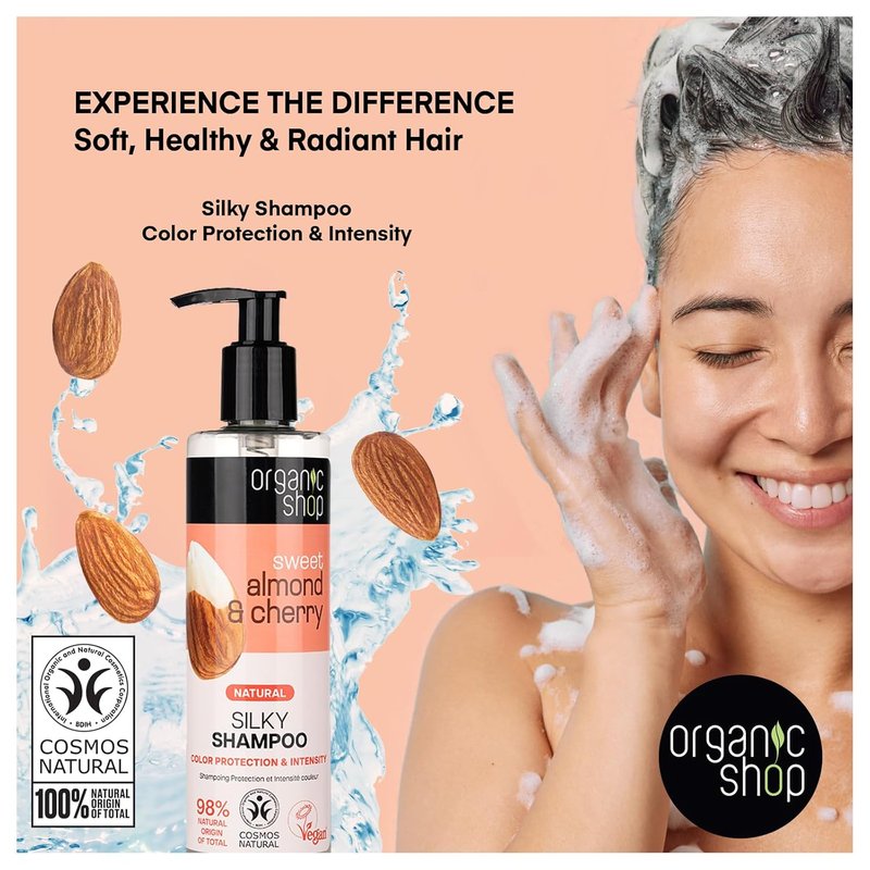 Organic Almond Oil & Cherry Shampoo | Color Protection & Hydration, 9.5 Fl Oz - 100% Vegan & Organic