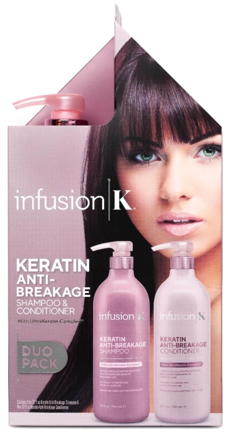 Infusion K Keratin Anti-Breakage Shampoo & Conditioner with UltraKeratin Complex | Hydrates & Strengthens | Enhances Softness & Shine | Color Safe | Paraben & Sulfate Free - Duo Pack