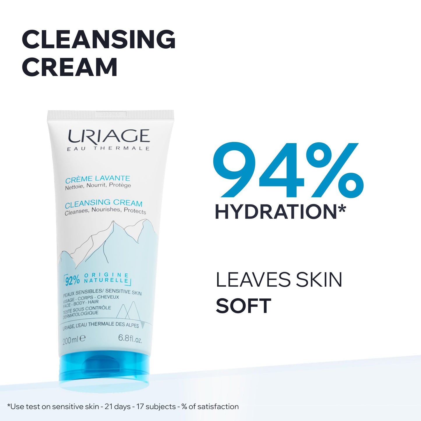 Uriage Daily Moisturizing Cleansing Cream With Shea Butter, 2-In-1 Body Wash: Cleanses & Nourishes, Fresh & Cocooning Perfume, Face, Body & Hair, Soap-Free, Physiological Ph