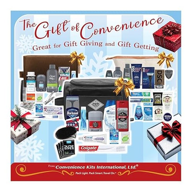 Convenience Kits International Men¡¯s Premium 20-Piece Kit with Travel Size TSA Compliant Essentials, Featuring: Dove Men & Care Products in Brown Dopp Bag