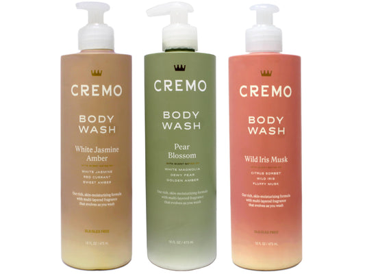 Cremo Womens Body Wash Set, White Jasmine Amber, Pear Blossom, Wild Iris Musk, 16 fl oz Each