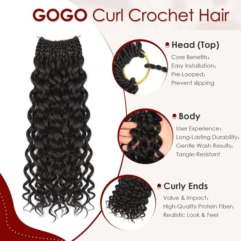 Gogo Curl Crochet Hair - 12 Inch Pre-Twisted Curly Extensions | Deep Ocean Water Wave, 8 Packs