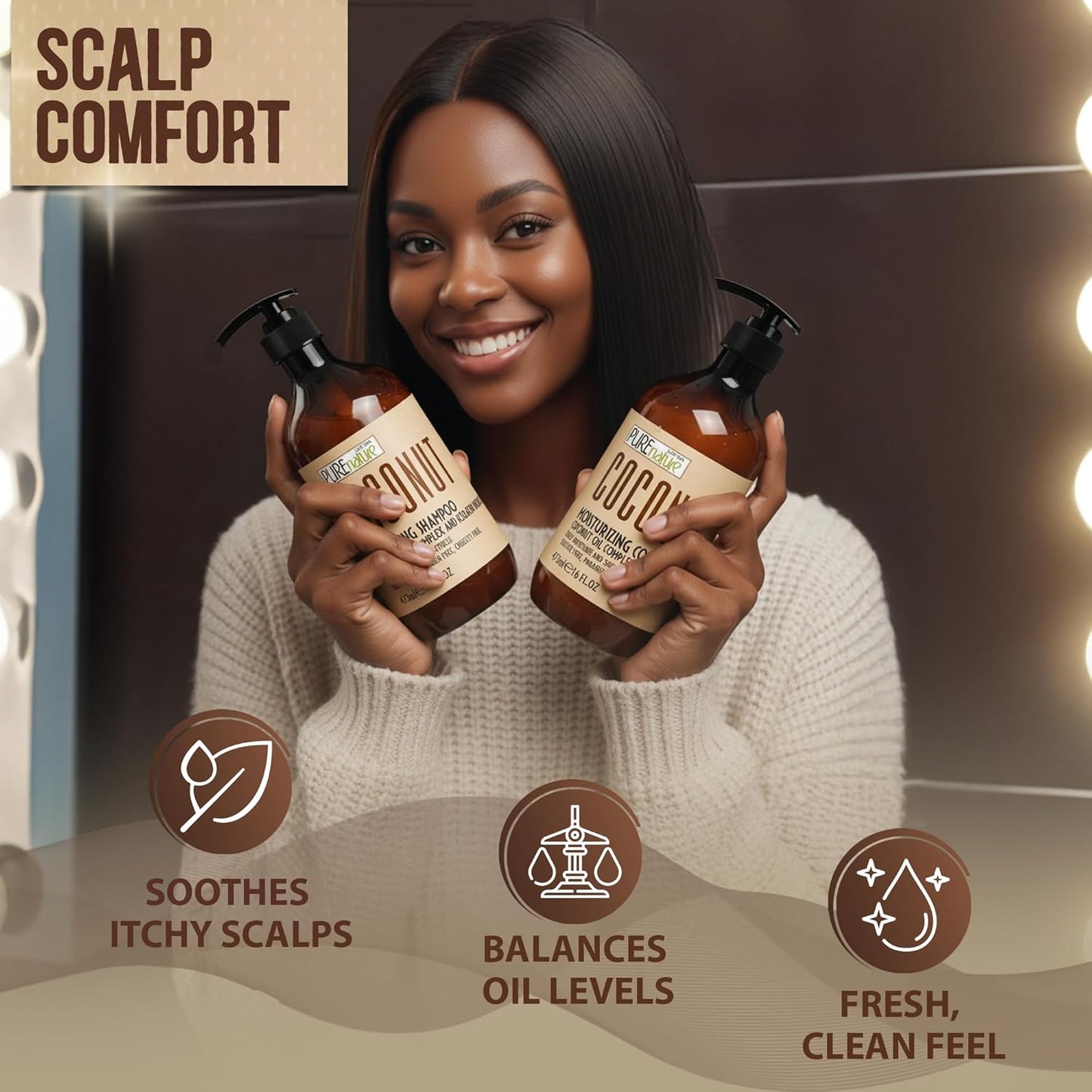 Coconut Shampoo and Conditioner Set - Sulfate-Free Hydrating Duo for Dry, Frizzy Hair | 16 Fl Oz (Set of 2)