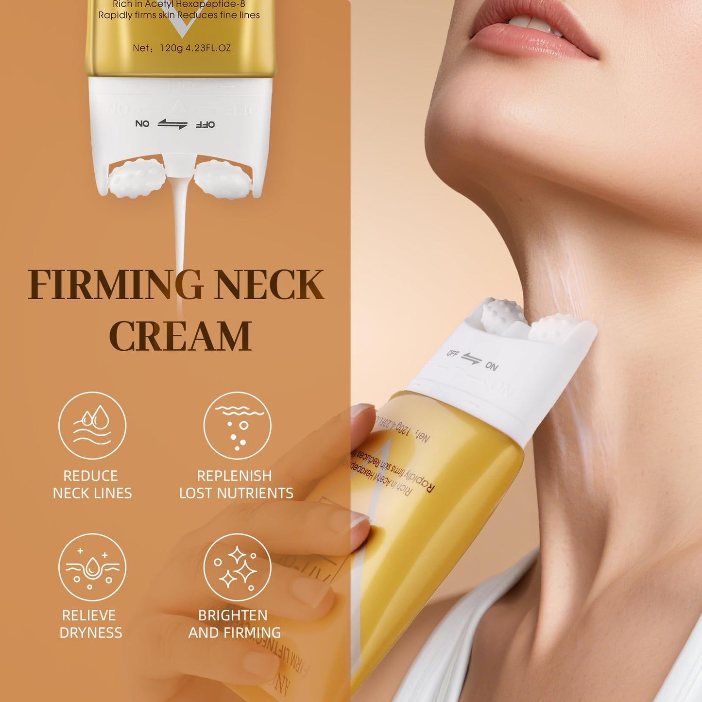 AH-8 Firming Neck Cream & Eye Cream Bundle, Electric Massage Eye Cream for Dark Circle, Neck Cream for Firm and Smooth of Fine Lines, Deep Moisturizing Skincare, Tightening & Revitalizing