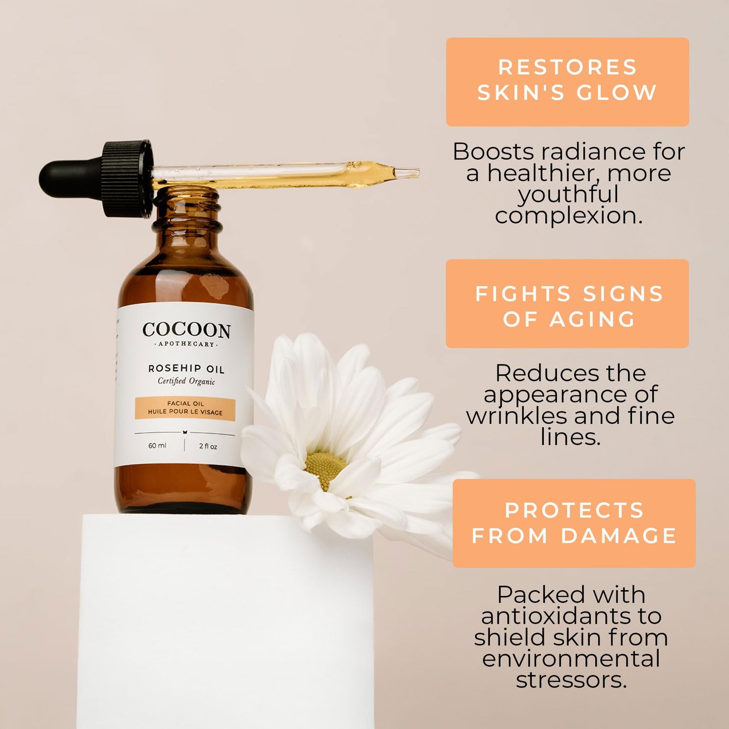 COCOON APOTHECARY Argan Oil Facial Oil, Ecocert Cosmos Organic, Protect + Soothe + Firm Skin, Rich in Vitamin E, Maintain Hydration, Soft + Smooth + Silky Skin, Organic Argan Oil, 2 fl oz