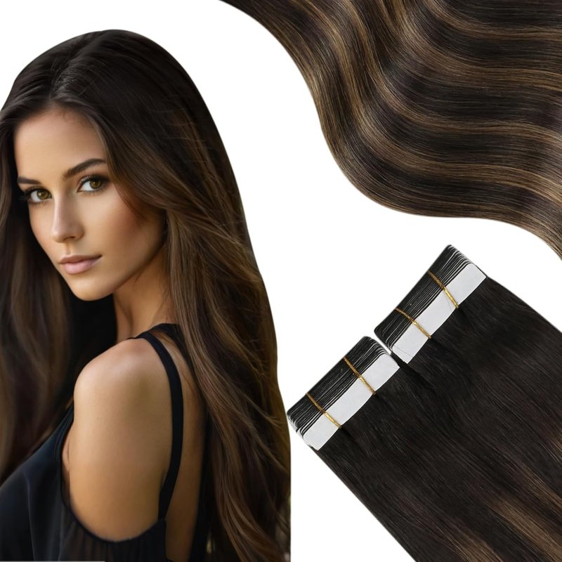 Tape In Hair Extensions - Human Hair Balayage Brown Rooted - 18 Inch, 20pcs, 50g