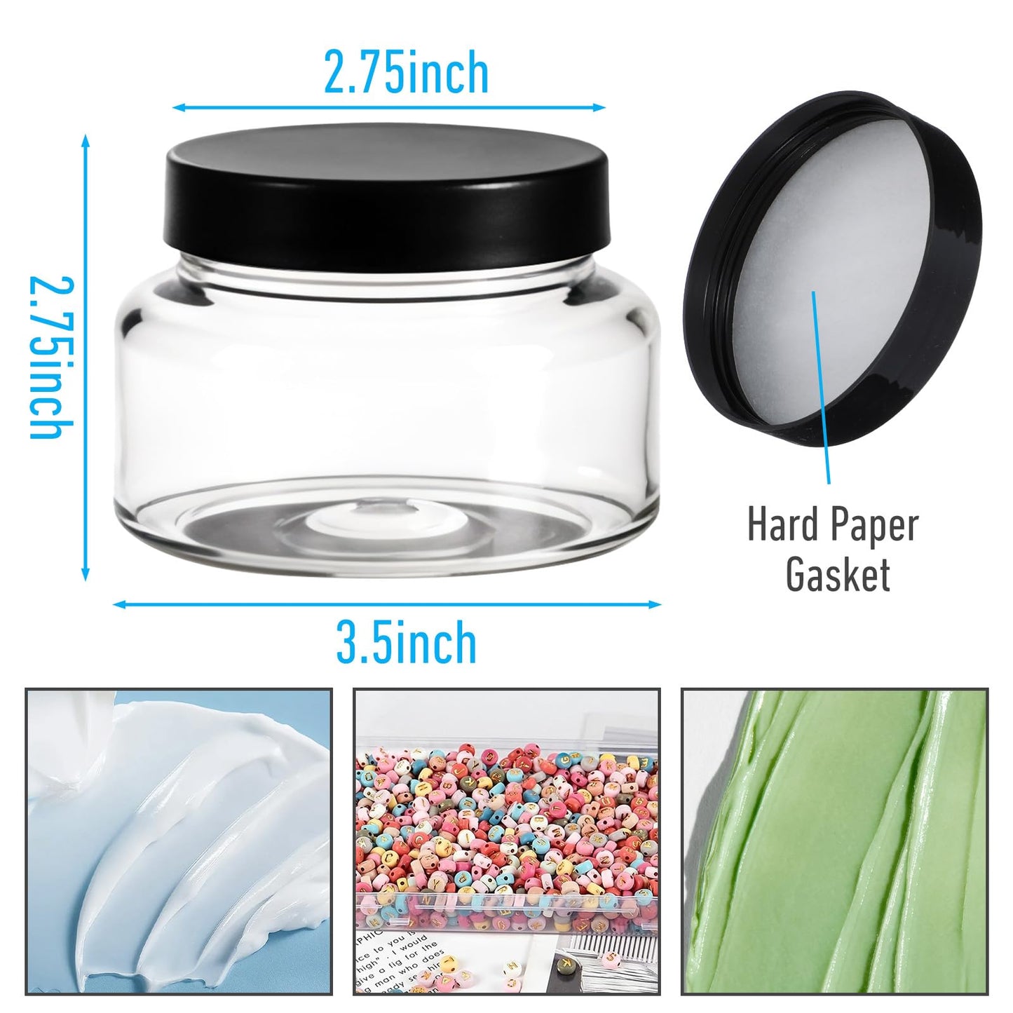 16 Pack 8 Oz Plastic Jars with Lids, Clear Body Scrub Containers Empty Refillable Containers Round Low Profile Samples Jars for Makeup, Body Butter, Creams, Slime, Travel Storage