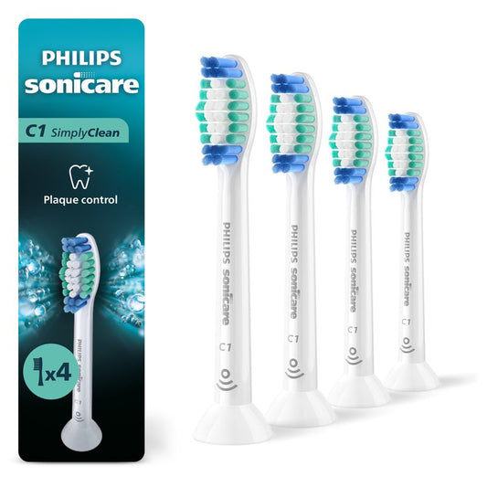 Philips Sonicare C1 SimplyClean - Genuine Replacement Electric Toothbrush Heads, White, 4 Pack One Year Supply, HX6014/65