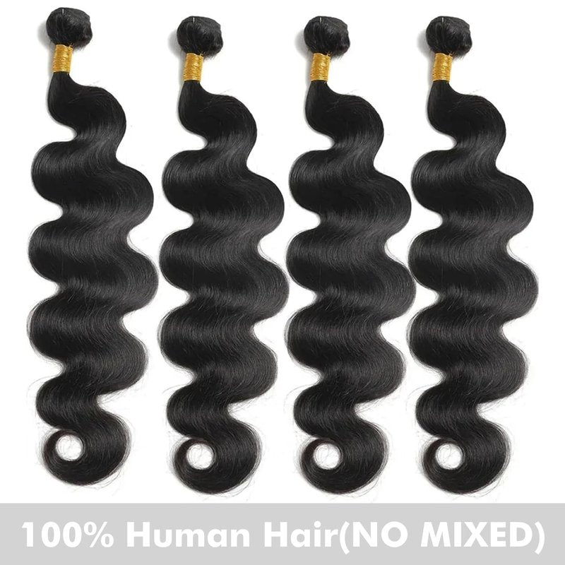 Human Hair Bundles Body Wave 8 10 12 14 Inch 100% Unprocessed Brazilian Body Wave 4 Bundles Human Hair Extensions for Women Quick Weave Natural Color