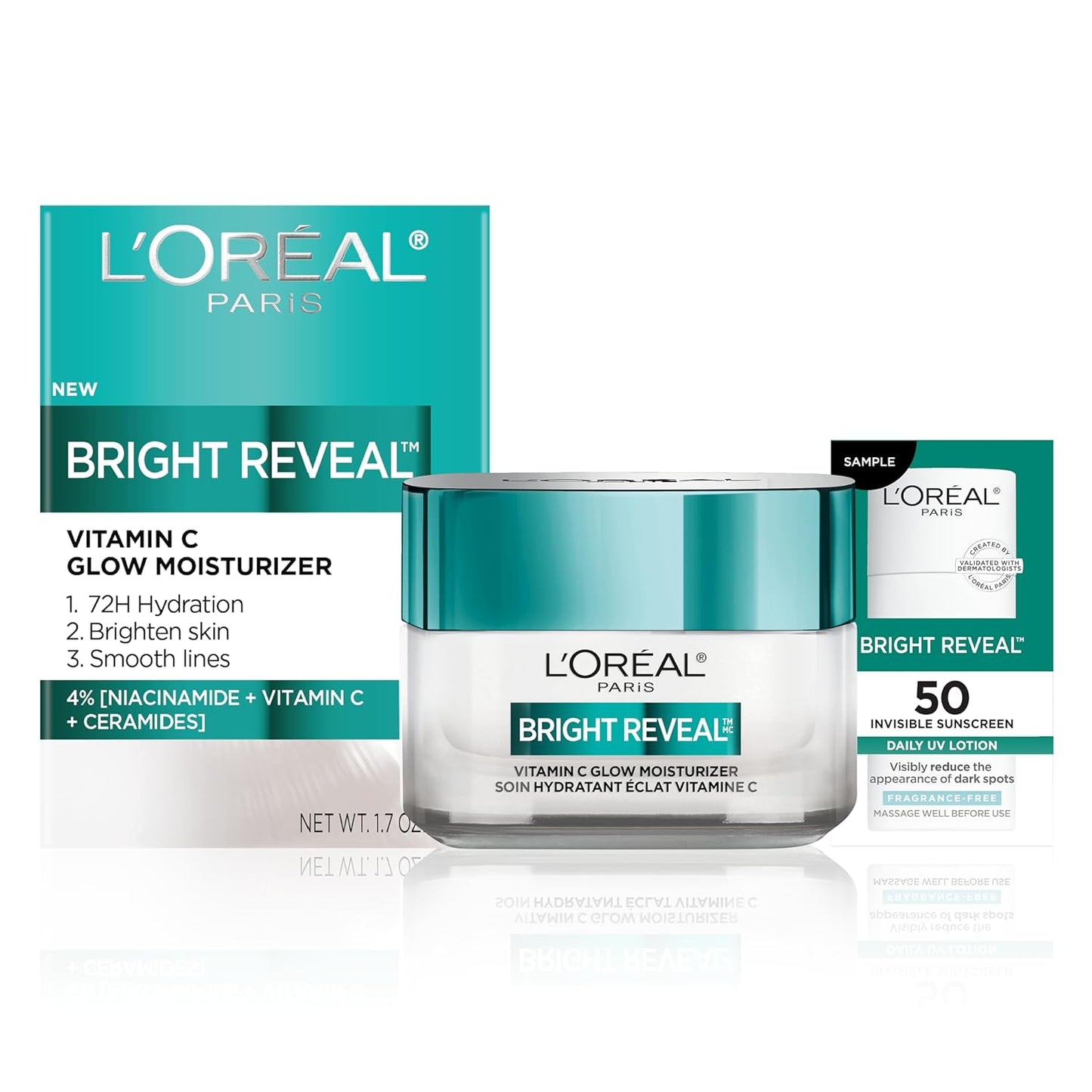 L'Oreal Paris Vitamin C Glow Moisturizer - Brighten Skin & Even Tone | Hydrating Facial Cream with SPF 50 Sample