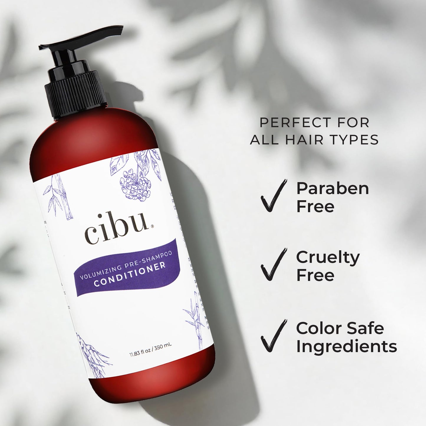 CIBU Volumizing Pre-Shampoo Conditioner - Volume Conditioner for Fine Hair - Anti Breakage - Nutrient Rich Ginseng Soy Protein Bamboo - 11.83oz
