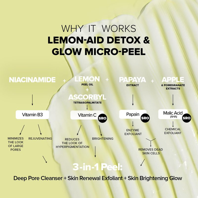 Nudestix Lemon-Aid Detox & Glow Micro-Peel – 3-in-1 Enzyme Face Exfoliator with AHAs, Vitamin C & Fruit Extracts for Bright, Smooth Skin | Clean, Vegan, Pore Detoxifying Peel