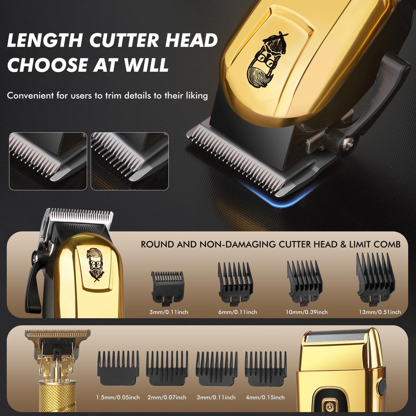 Justnard Hair Clippers for Men, Beard Trimmer and Electric Shaver Set, Professional Rechargeable Cordless Barber Hair Cutting Tools Grooming Kit