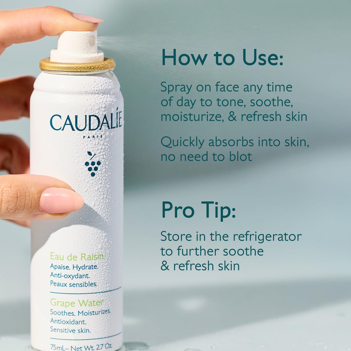 Caudalie Grape Water Face Mist, Intensely Hydrates and Soothes for All Skin Types, Sensitive Skin Safe Antioxidant Facial Spray - 300 mL