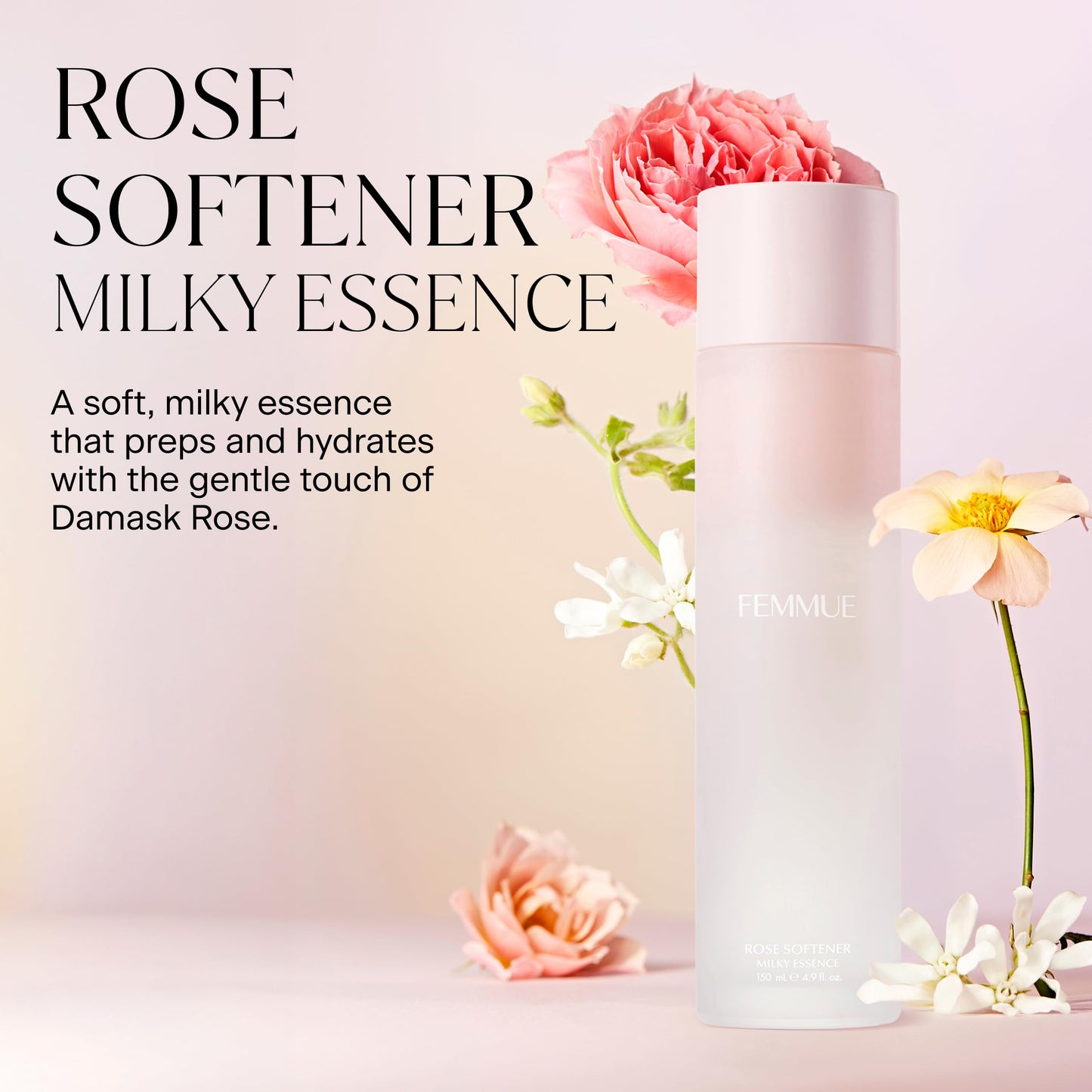 FEMMUE Rose Softener Milky Essence | Hydrating Face Toner | with Hyaluronic Acid & Rose Oil to Help Soften, Plump, and Nourish Skin | Korean Beauty Skincare