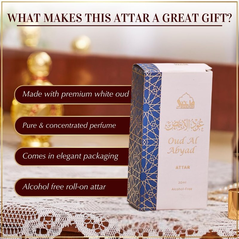 Dukhni White Oud Attar Oil - Alcohol-Free Arabic Perfume for Men & Women | 30ml Roll-On, Vegan Fragrance for Eid & Ramadan Gifts
