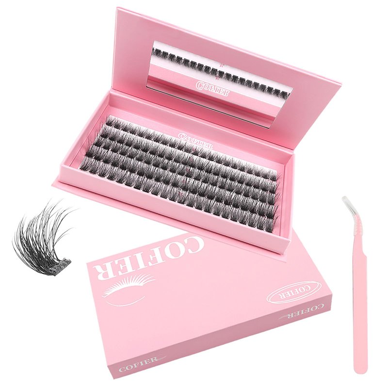 Glue-Free Wispy Lash Clusters Kit, 100 Pcs Individual Eyelash Clusters (12-20mm D Curl)- DIY Lash Extension Kit with Eyelashes Tweezers, Natural Fluffy Fake Lashes for Home Use, Beginners Friendly