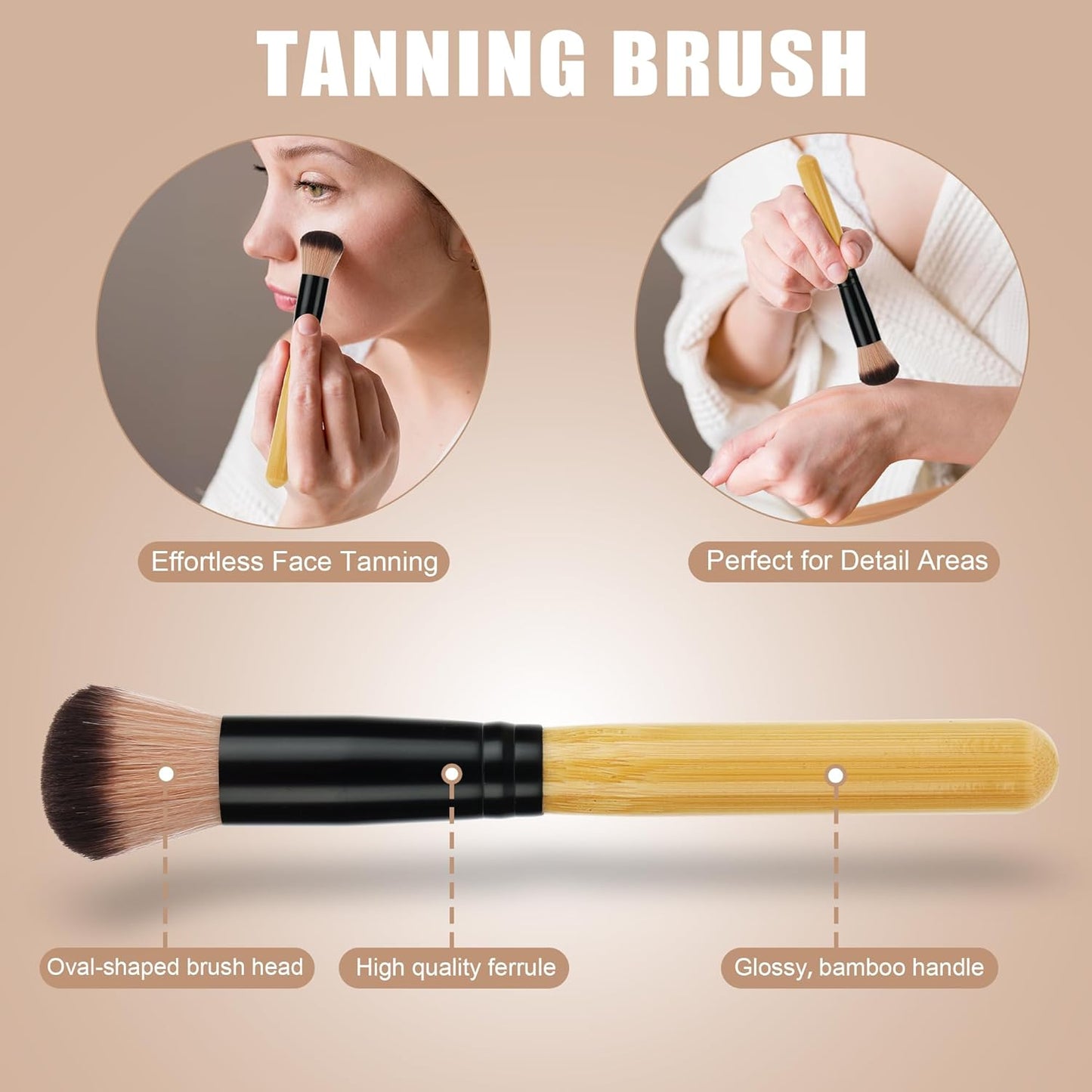Self Tanner Brush Set - 3 Pcs Kabuki Blending Brushes for Face & Body | Back Applicator & Lotion Applicator