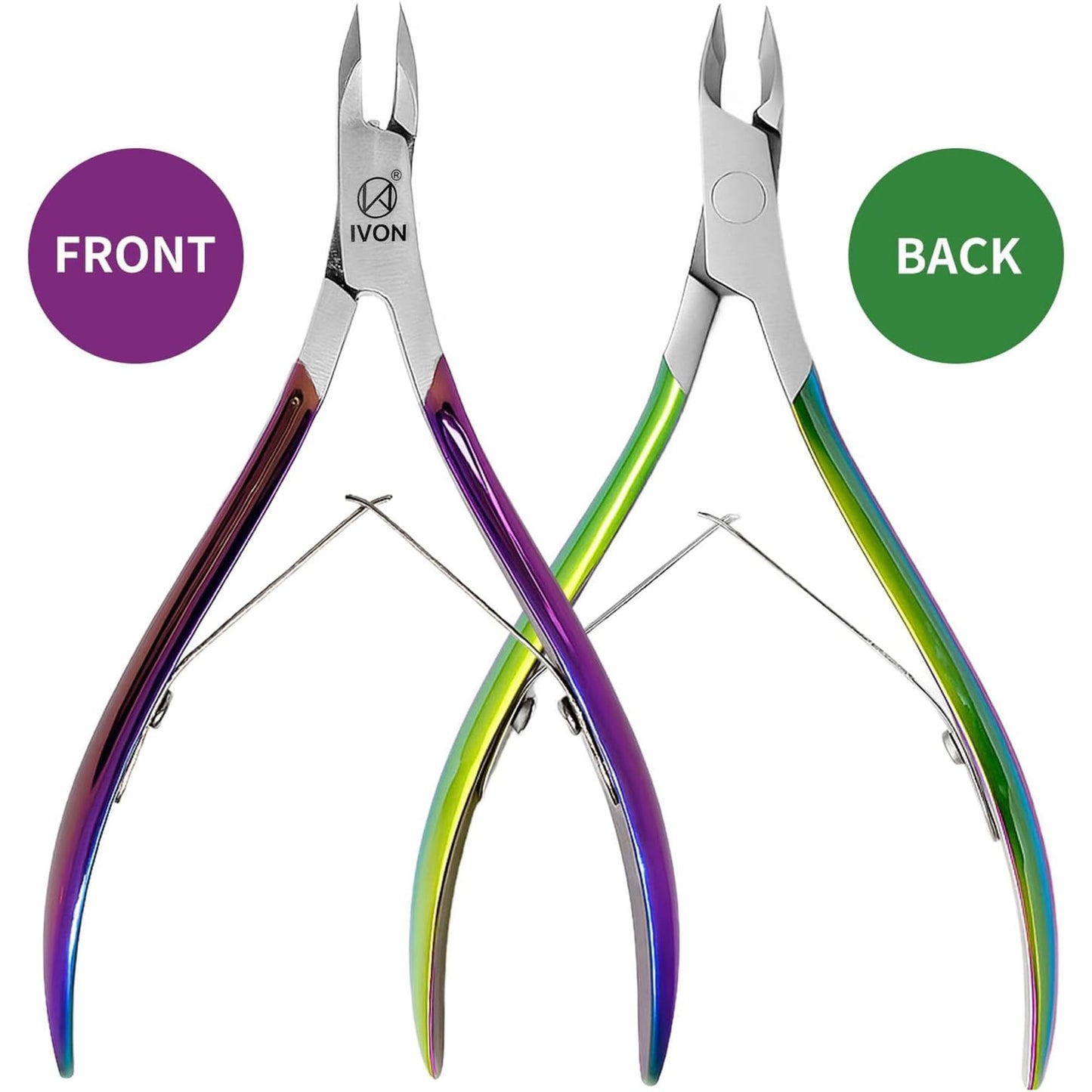 IVON Professional Cuticle Trimmer – Rainbow Finish Stainless Steel, Precision Nail Nipper for Manicure & Pedicure