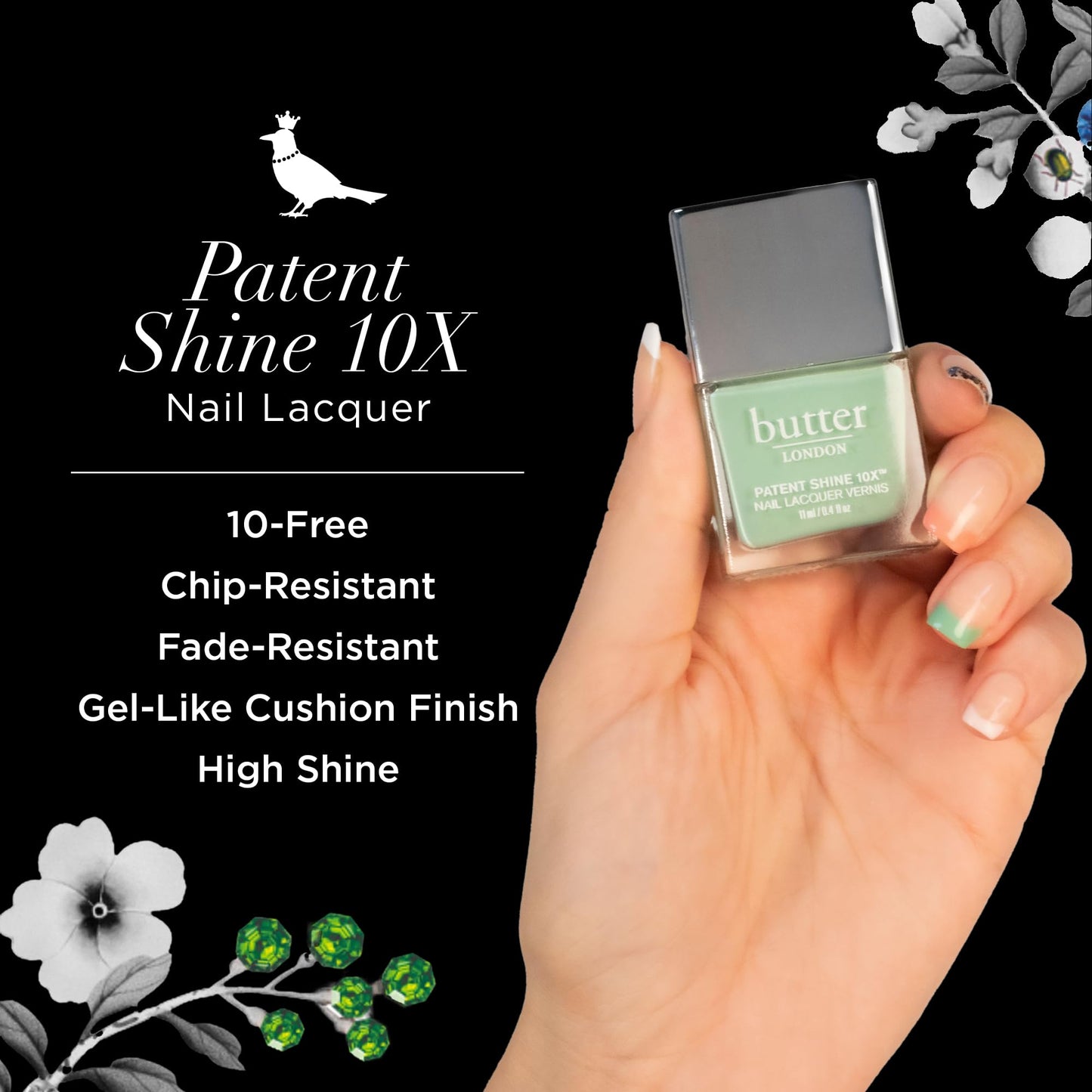 butter LONDON Patent Shine 10X Nail Lacquer, Helps Protect & Strengthen Nails, Gel-Like Finish & Chip-Resistant, 10-Free Formula, Vegan, Cruelty & Paraben Free, Good Vibes
