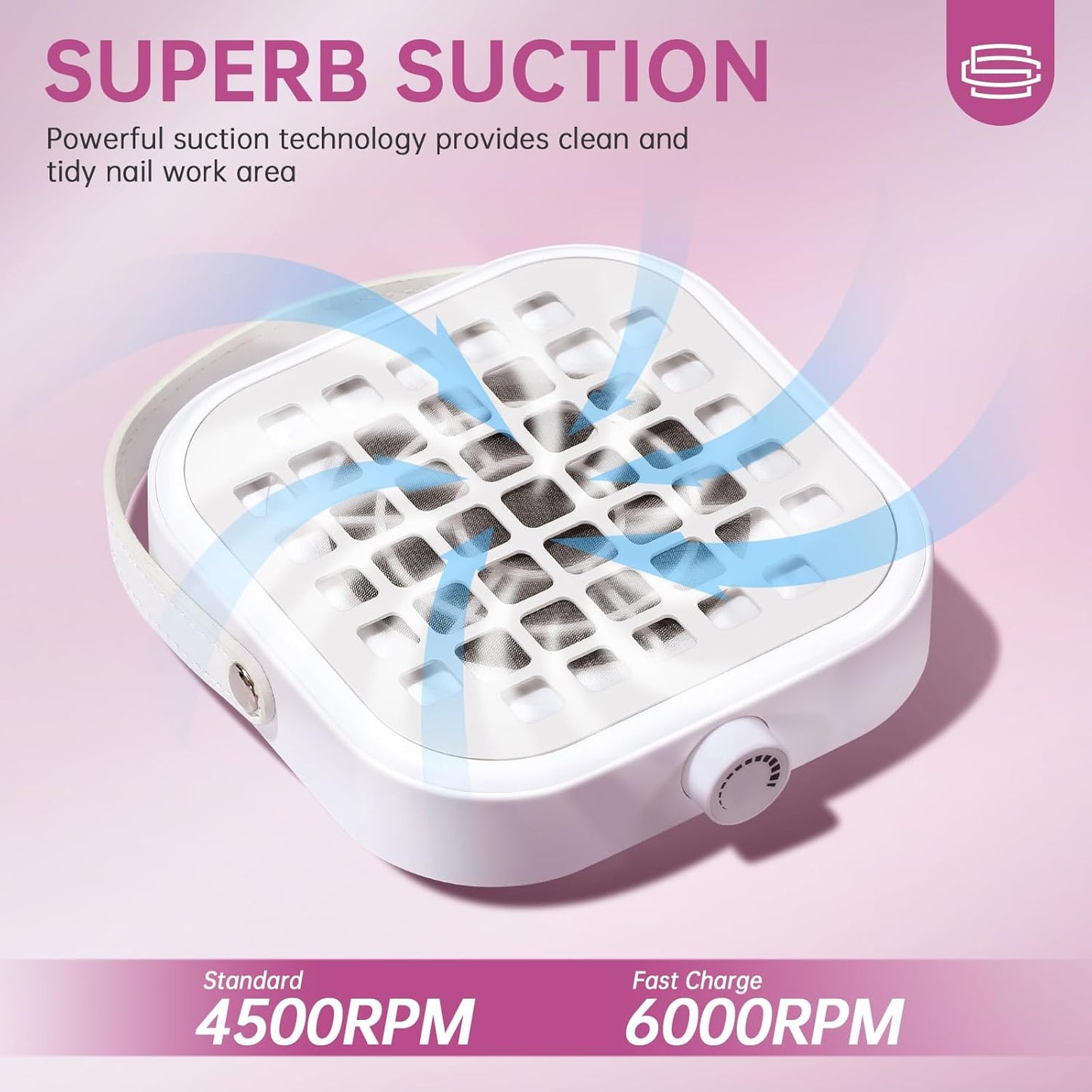 Nail Dust Collector - Compact 6000RPM Vacuum Fan for Acrylic Nails | Powerful Dust Extraction, White