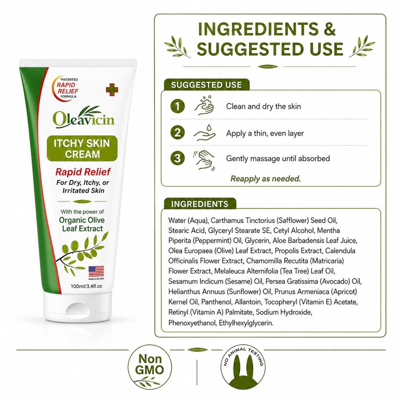 Oleavicin Extra Strength Anti-Itch Cream (2 Pack) for Dry, Itchy Skin Relief – Natural Fungal & Rash Treatment with Olive Leaf Extract – Fast-Acting, Long-Lasting Itch Relief