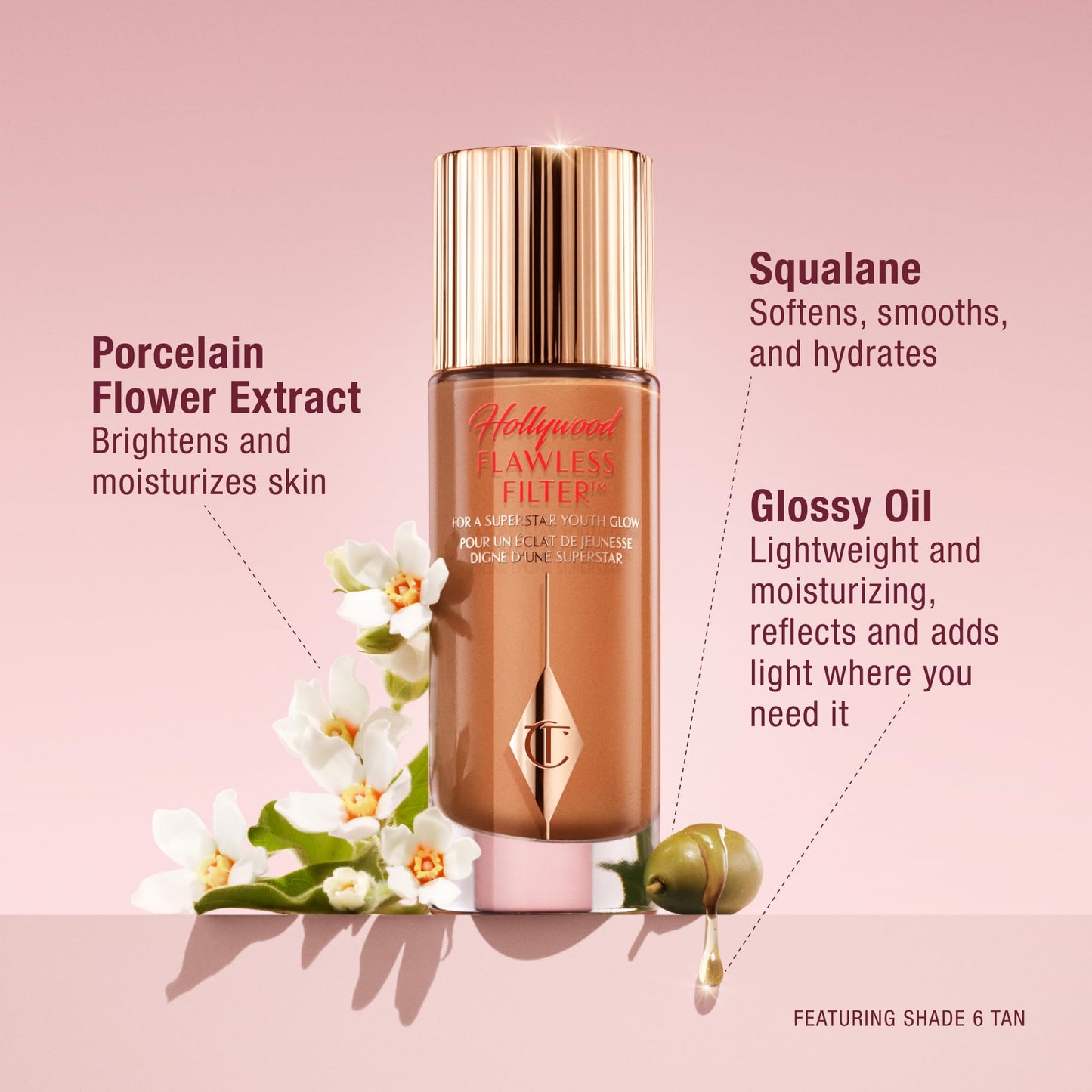 Charlotte Tilbury Hollywood Flawless Filter - Multi‑Use Makeup Primer, Complexion Booster & Illuminating Liquid Highlighter with Sheer Coverage - Smooths & Blurs Skin - 4.5 Medium