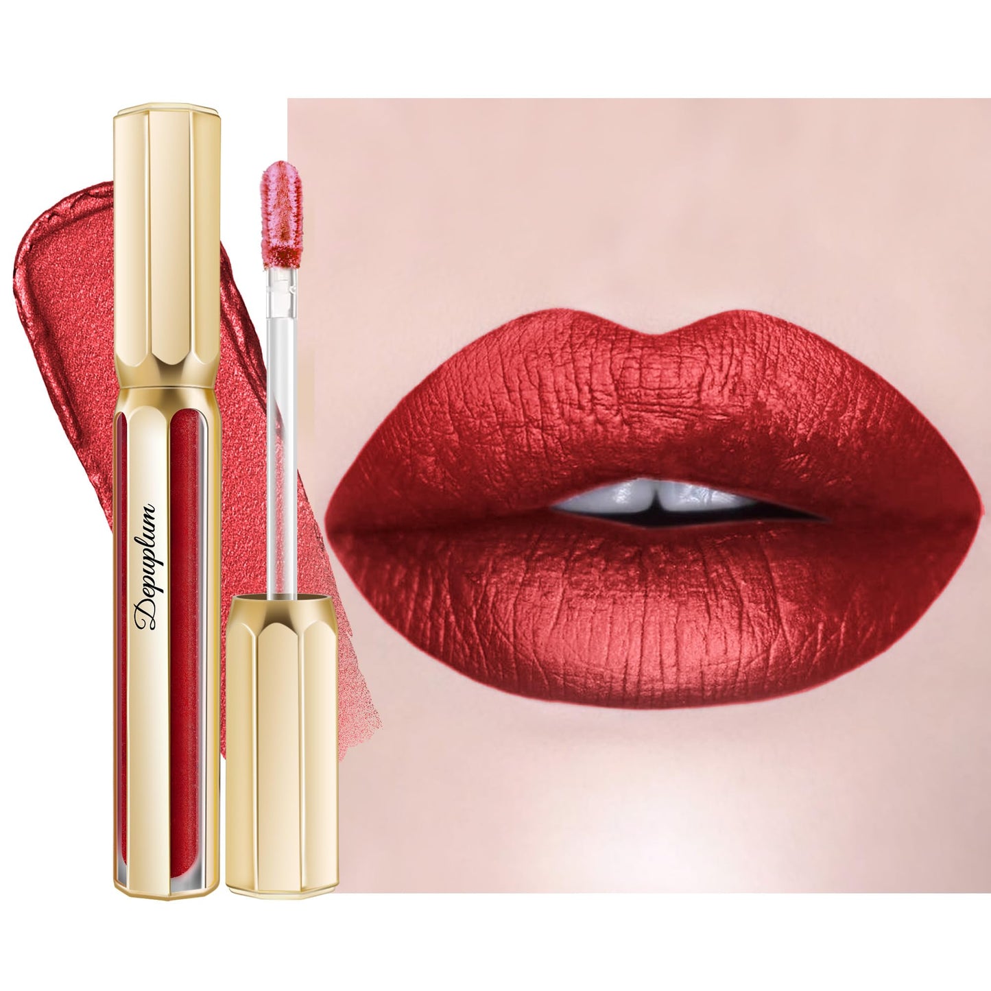 Depuplum Dark Red Lipsticks for Women Metallic Lipstick Long Lasting Shimmer Lip Gloss Metal Shine Glitter Waterproof Lipsticks Full Coverage Lip Color for Mother's Day,DP104 Impassion