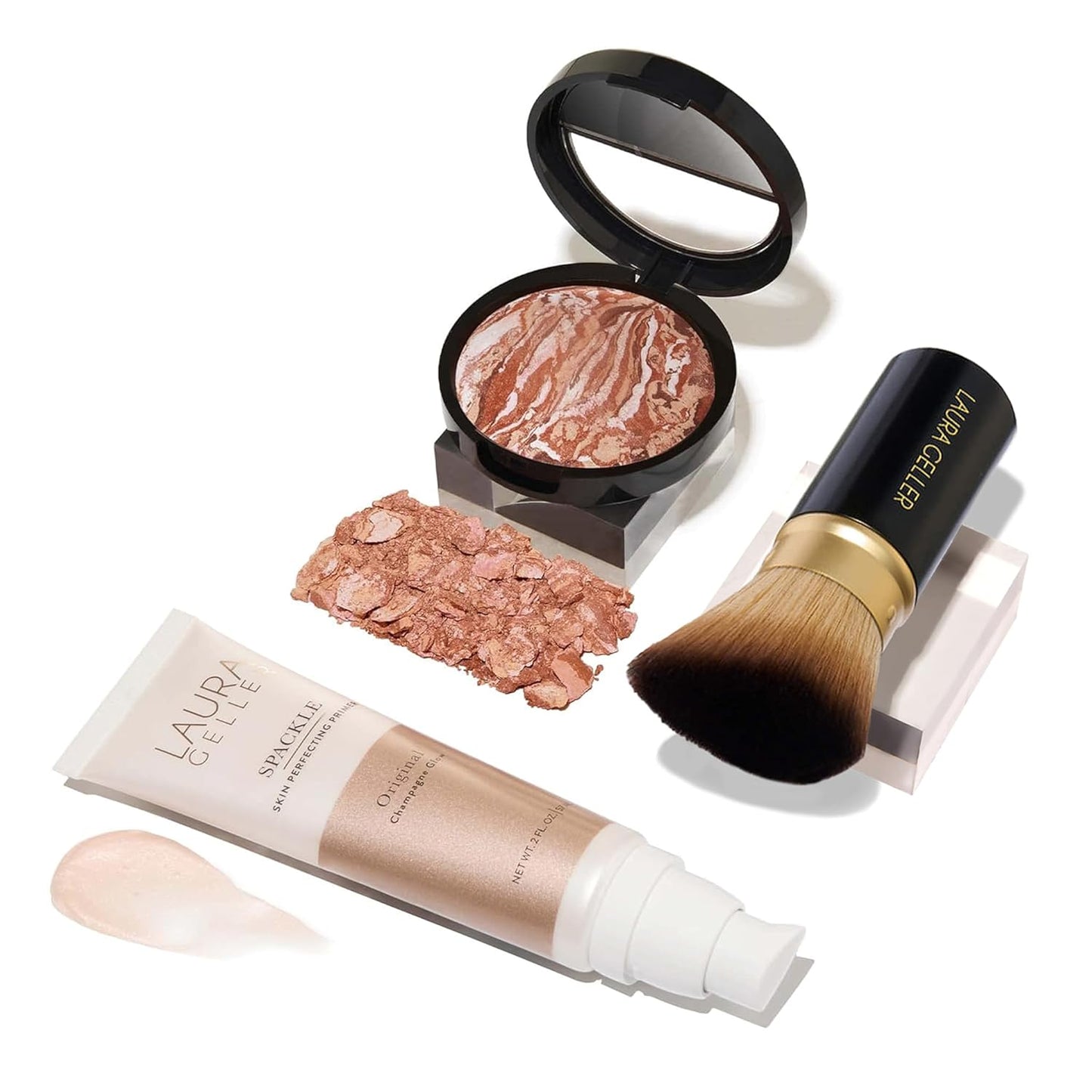 Laura Geller Ready-N-Radiant Makeup Kit | Baked Bronze-N-Brighten, Spackle Primer & Kabuki Brush