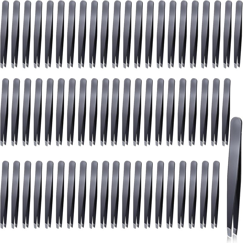 Professional Slanted Lash Tweezers - 64Pcs High Precision Stainless Steel for Eyelash Extensions & Ingrown Hair Removal