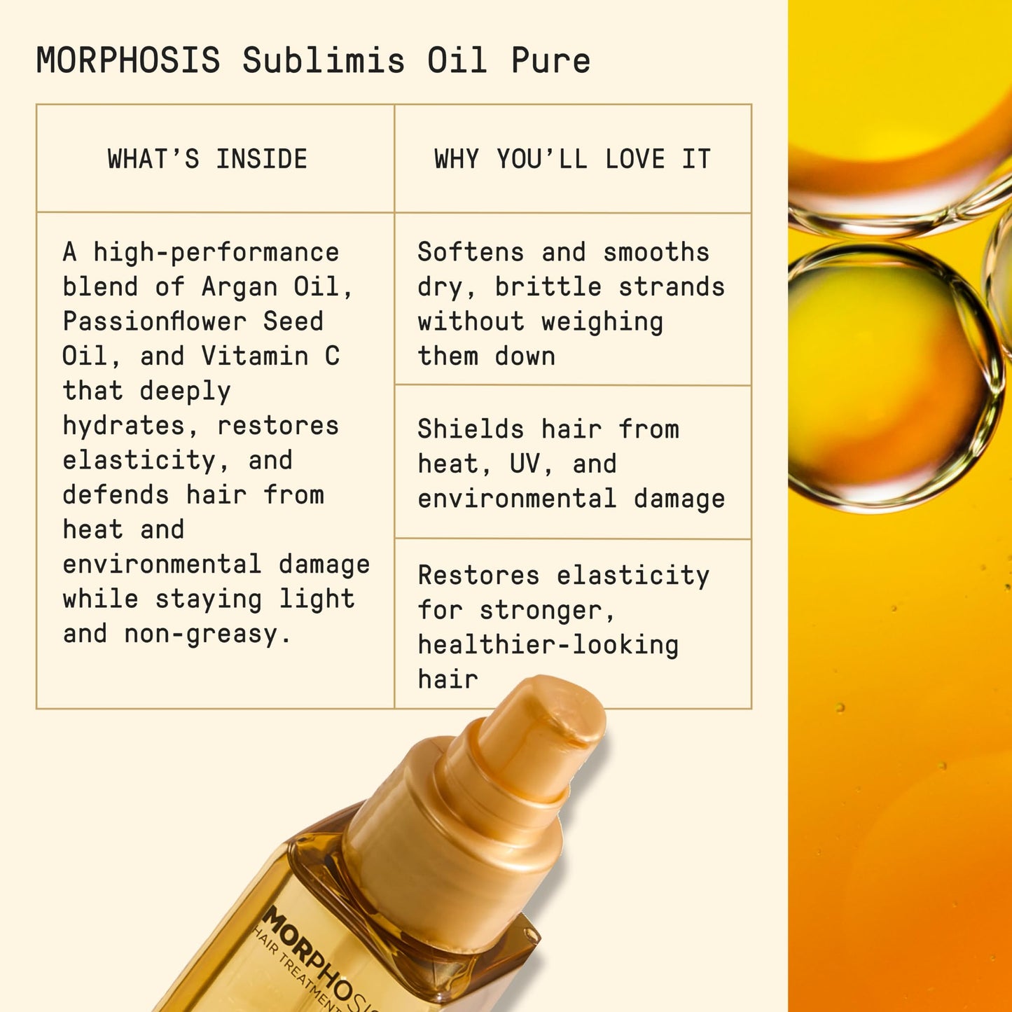 FRAMESI Morphosis Sublimis Pure Hair Oil 3.4 fl oz, Moisturizes and Revitalizes Hair, Natural Ingredients, Color Safe