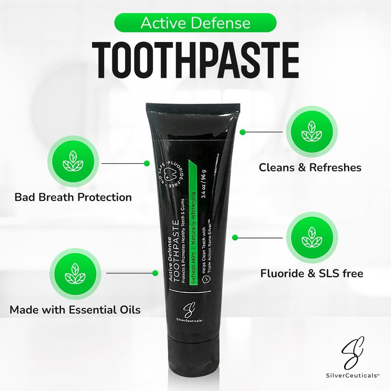 Natural Colloidal Silver Toothpaste - Refresh Mint - Ages 5+ - Cleans Fortifies & Whitens - SLS & Fluoride Free - Supports Gums & Teeth - Bad Breath - Coral Calcium & Xylitol - 3.4oz - Pack of 2