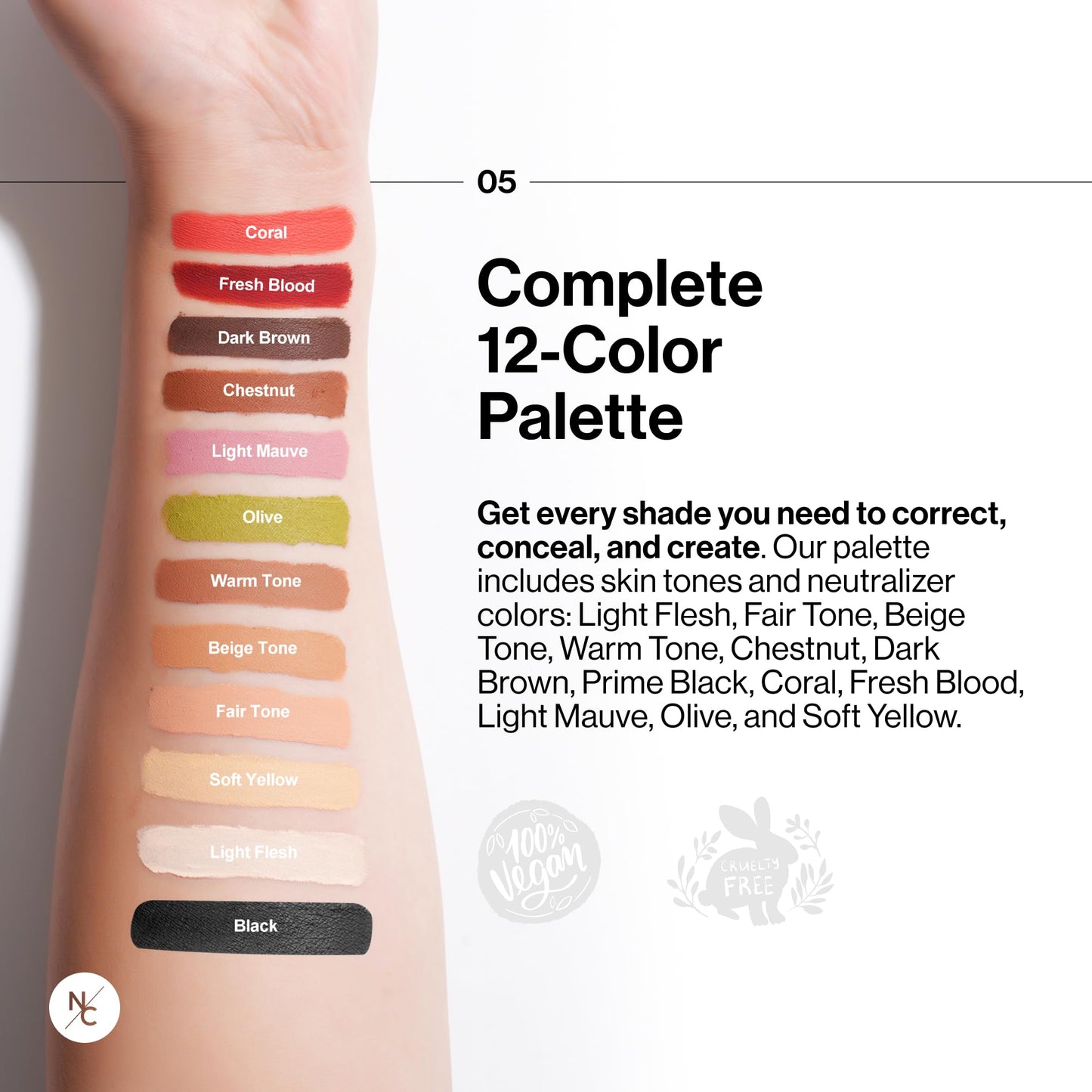 Narrative Cosmetics 12-Color Tattoo Cover Up Makeup Palette | Quick-Set Waterproof Cream Concealer for Tattoos, Scars & Blemishes | Long-Lasting, Smudge-Proof Formula for All Skin Tones