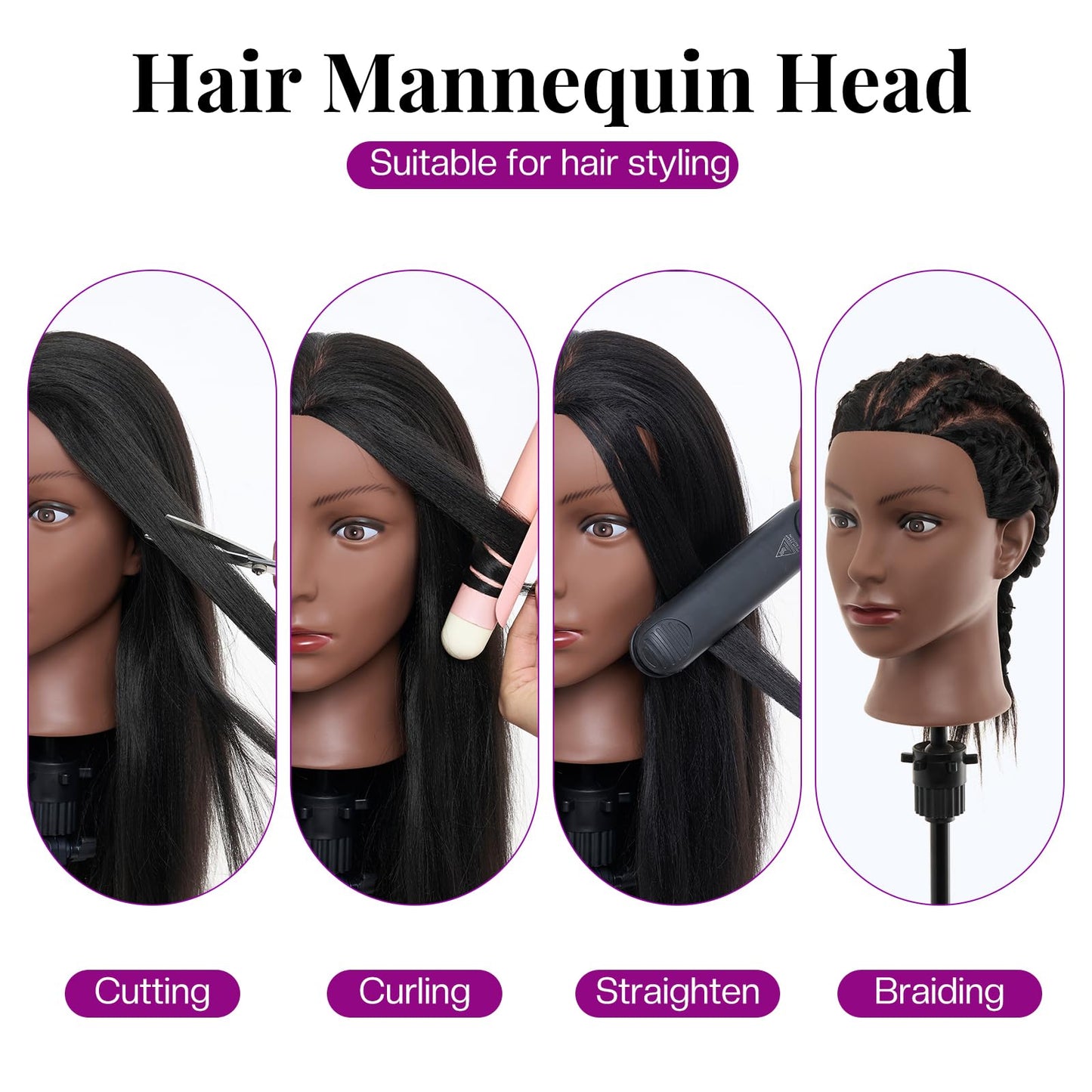 20-22 Inch Mannequin Head Human Hair with Stand,100% Real Human Hair Mannequin Head for Braiding,Cosmetology Manikin Doll Head for Styling with Table Clamp Hair Braiding Set(Brown)