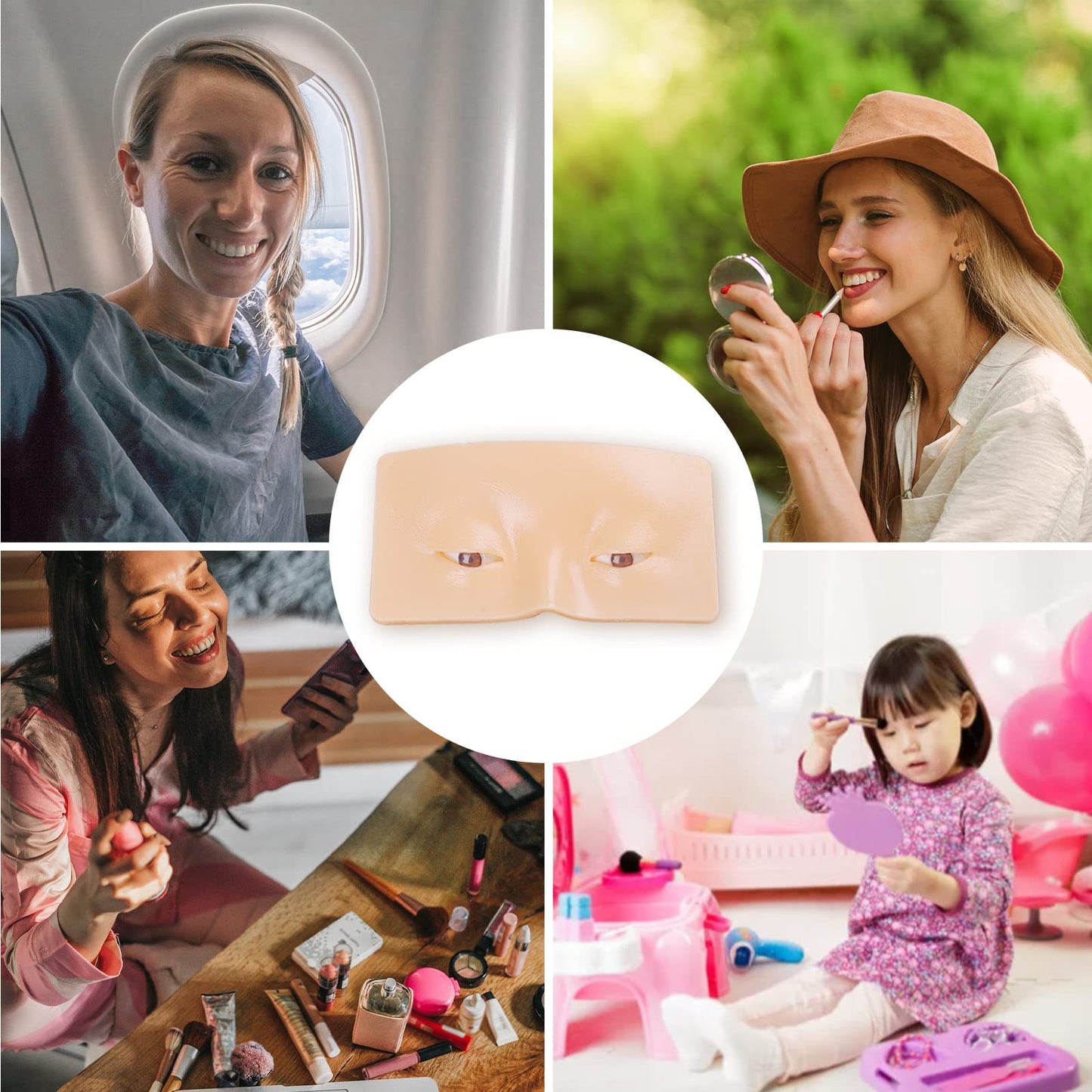 Makeup Practice Face Board FTOYIN, Silicone 3D Realistic Pad for Makeup Beginners and Professional Enthusiasts, Eyeshadow Eyeliner Eyebrow Lash mapping Realistic Face Skin Eye Make up Practice Model