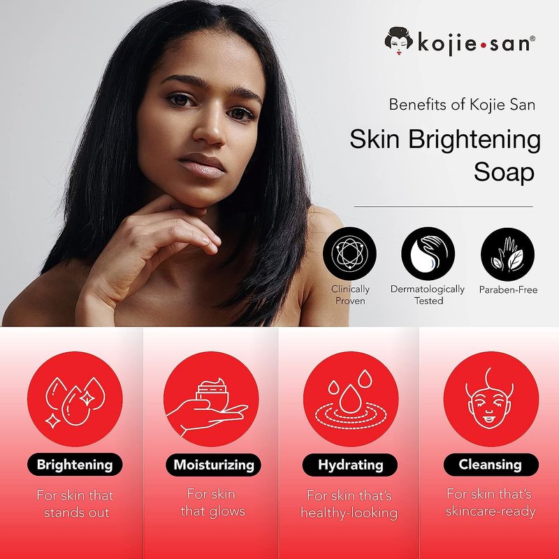 Kojie San Skin Brightening Soap - Original Kojic Acid, Dark Spot Remover Bar Soap with Coconut & Tea Tree Oil- 135g x 4 Bars