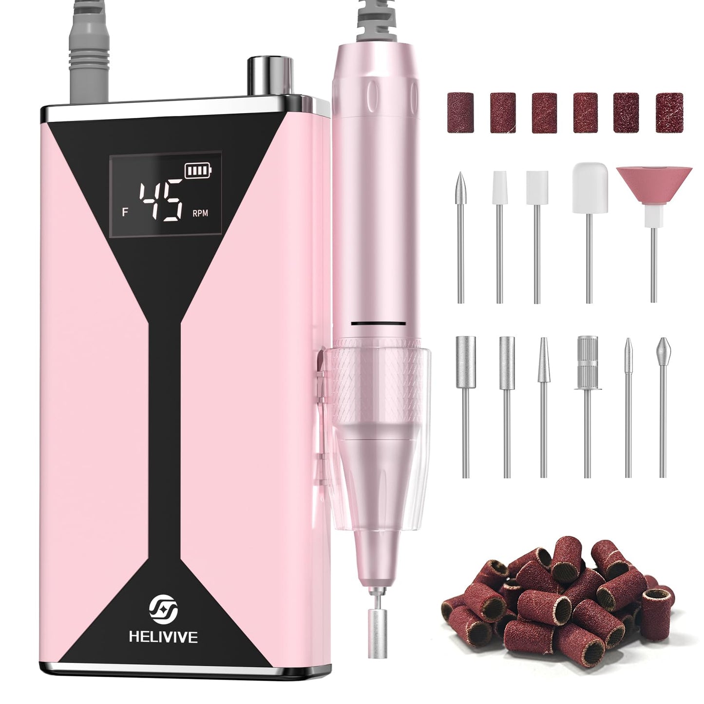 HELIVIVE Professional Electric Nail Drill 45000RPM Cordless Nail File