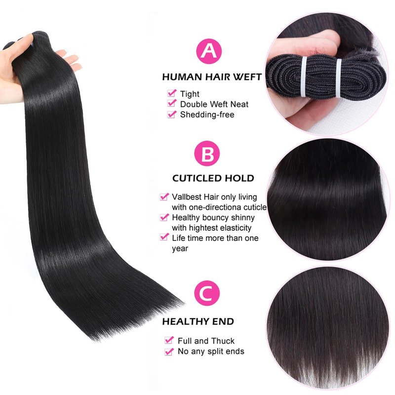 Afrodiva Straight 3 Bundles Human Hair 14 16 18 Inch 100% Unprocessed Brazilian Virgin Human Hair Bundles Double Weft Weave Bundles Straight Hair 70g/Bundle Hair Natural Color