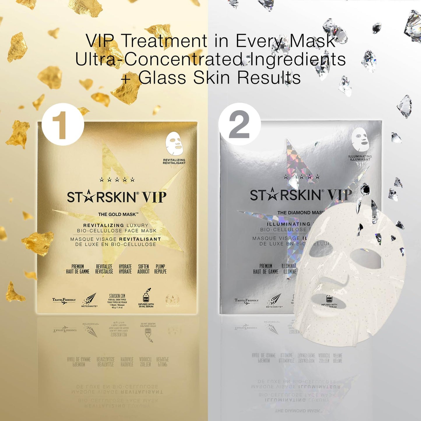 STARSKIN - Premium Korean Skin Care Bio-Cellulose Face Mask - Formulated with Fermented, Vitamin-Rich Coconut Juice - Soaked in Creamy Serum infused with Diamond Dust and Rare Botanicals - 40g, 1.4 Oz
