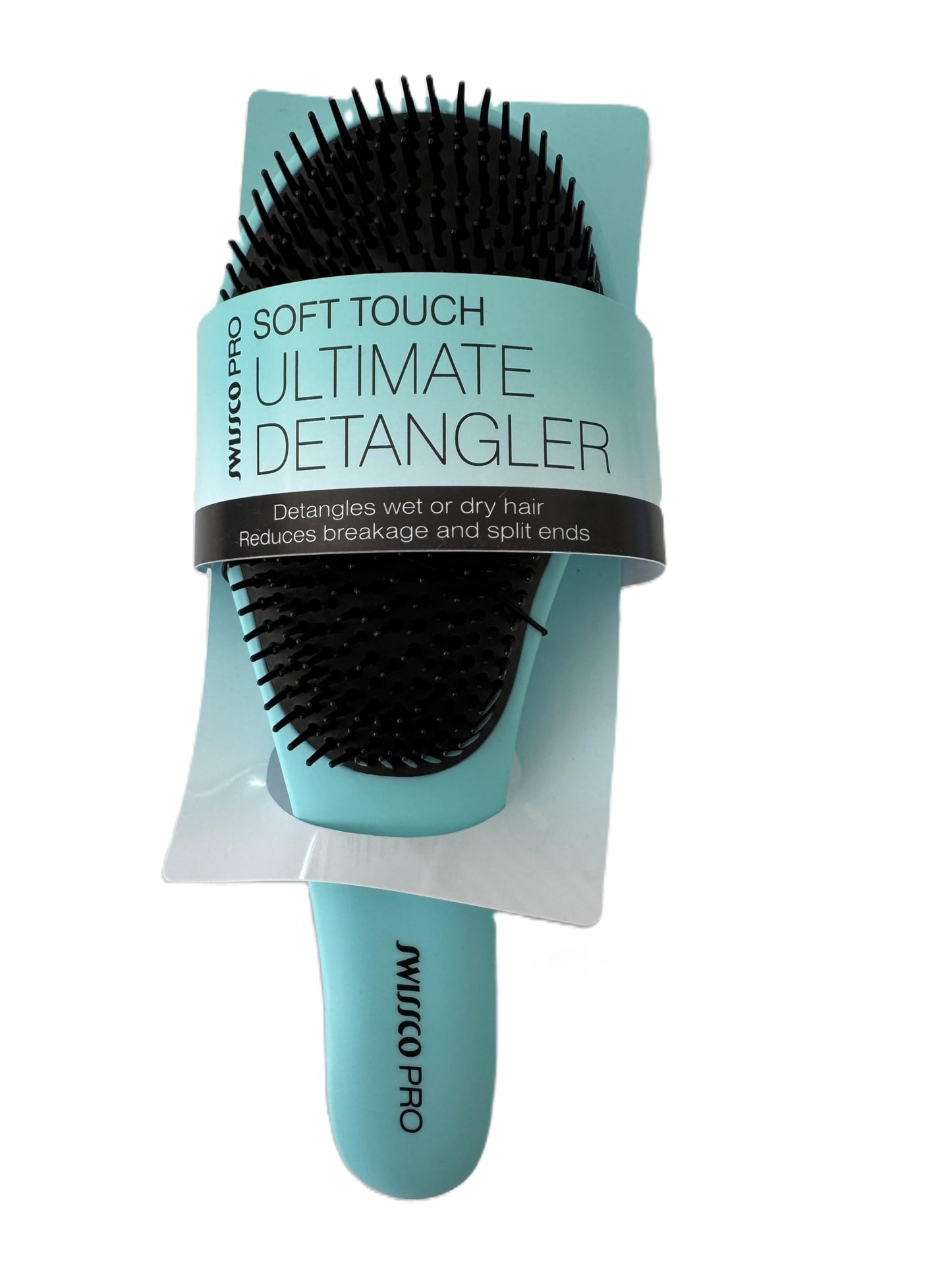 SWISSCO PRO Soft Touch Ultimate Detangler Hair Brush, Wet and Dry Hair Brush, All Hair Types, Reduces Breakage and Split Ends (Aqua Blue)