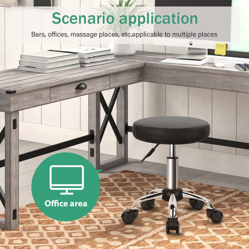 FURWOO Adjustable Salon Chair Small Rolling Stool with Wheels for Spa Salon Massage Home Office Black