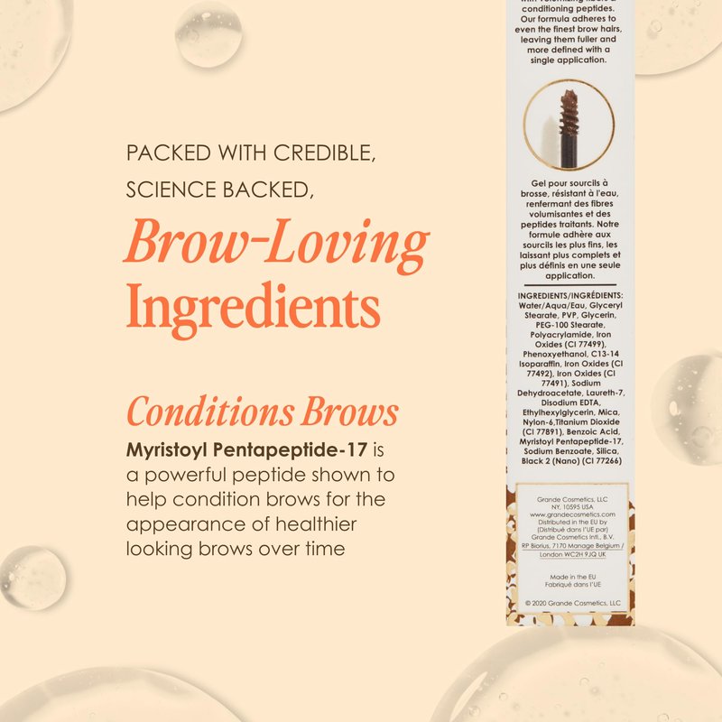 Grande Cosmetics GrandeBROW-FILL Volumizing Brow Gel with Fibers & Peptides, for Natural & Fuller-Looking Eyebrows - Medium (0.14 fl oz)