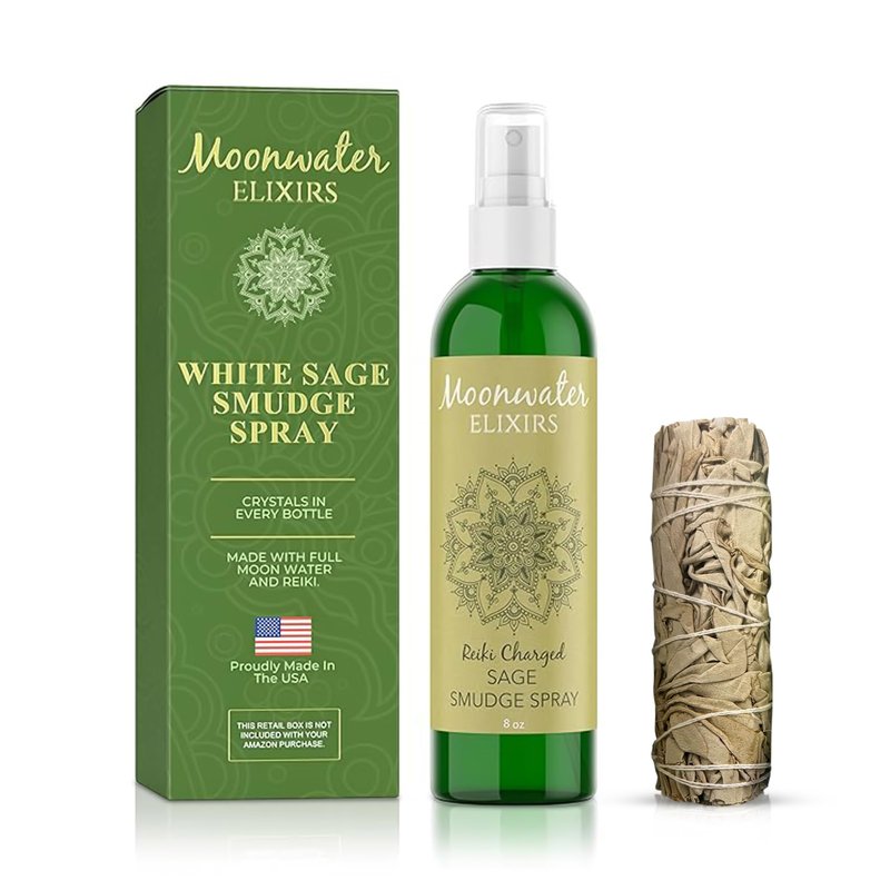 Smudge Spray Bundle - White Sage Smudge Spray and Sage Soap for Cleansing Negativity, Smokeless Smudging Kit to Support Positive Aura, and Cleansing Negative Energy-8oz by Moonwater Elixirs