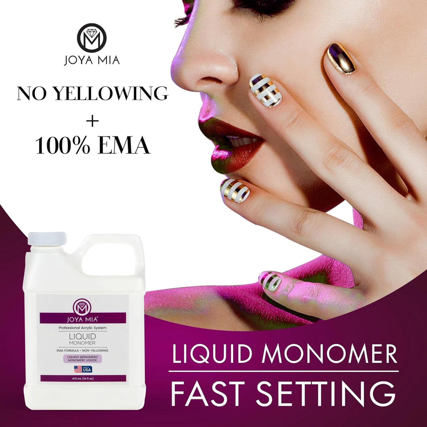 Liquid Monomer, Fast Setting Acrylic Monomer for Salon-Quality Nail Shaping and Acrylic Nail Powder Application, MMA-Free Nail Monomer with Superior Adhesion Formula, 16 oz - Joya Mia
