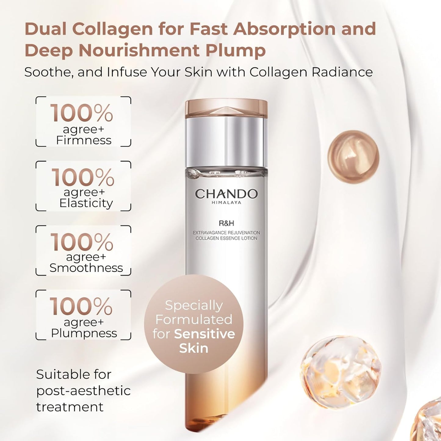 CHANDO Himalaya Collagen Essence Lotion - Lightweight Daily Face Moisturizer with Hyaluronic Acid | 200ml/6.76oz