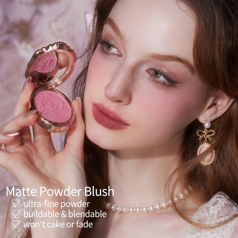 Flower Knows Strawberry Rococo Embossed Blush,Berry Pink Matte Powder Blush for Cheeks,Buildable & Blendable Face Makeup,Soft Long-Lasting Cute Make Up for Women & Girls,0.17 Oz(05 Berry Mary)