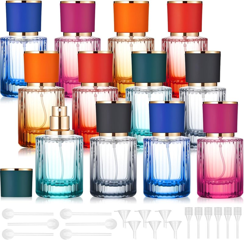 12 Pcs Empty Glass Perfume Bottles Set - Refillable Atomizer for DIY Fragrance | Vintage Design, 50ml